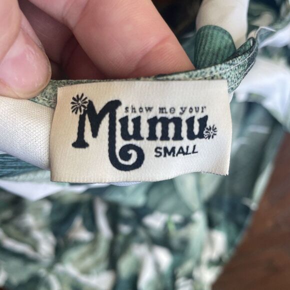 Show Me Your‎ MuMu Logan Lace Up green Banana Leaf Backless Maxi Small - Picture 8 of 9